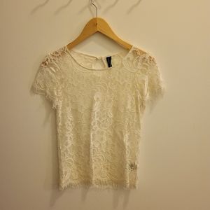 Lacey short sleeve top with keyhole back